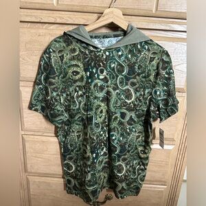 INC International | Green Tea Leaf Camouflage Pattern Play Hoodie T-Shirt | Sz:S